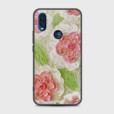 Motorola One Vision Cover - Floral Series - Design 13 - Offwhite & Green - HQ Premium Shine Durable Shatterproof Case