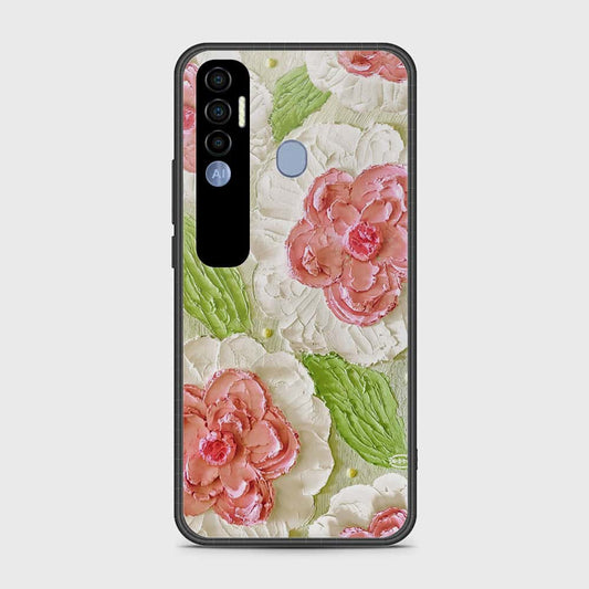 Tecno Spark 7 Pro Cover - Floral Series - Design 13 - Offwhite & Green - HQ Premium Shine Durable Shatterproof Case