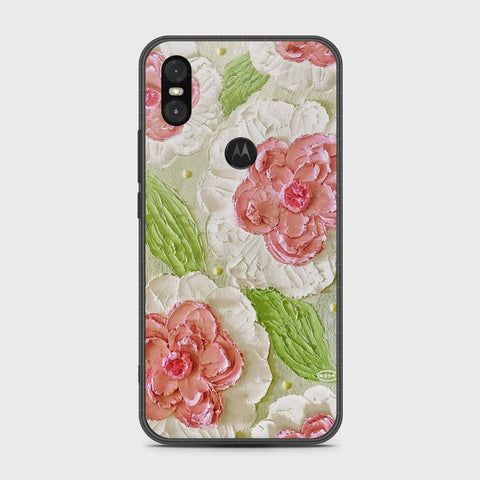 Motorola One Cover - Floral Series - Design 13 - Offwhite & Green - HQ Premium Shine Durable Shatterproof Case