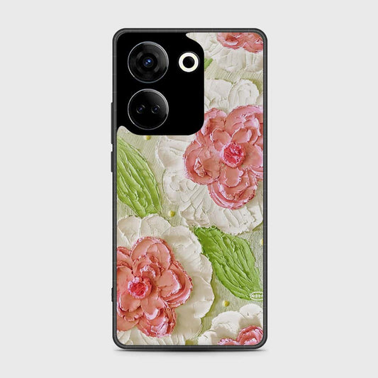 Tecno Camon 20 Cover - Floral Series - Design 13 - Offwhite & Green - HQ Premium Shine Durable Shatterproof Case