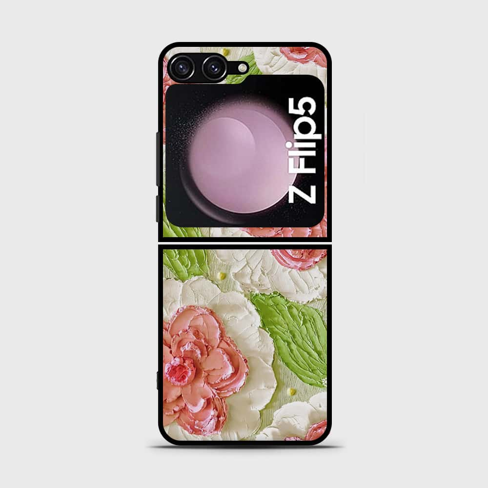 Samsung Galaxy Z Flip 5 5G Cover - Floral Series - Design 13 - Offwhite & Green - HQ Premium Shine Durable Shatterproof Case