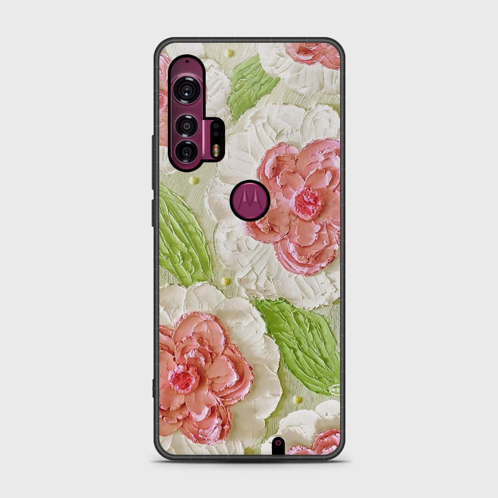 Motorola Edge Plus 2020 Cover - Floral Series - Design 13 - Offwhite & Green - HQ Premium Shine Durable Shatterproof Case