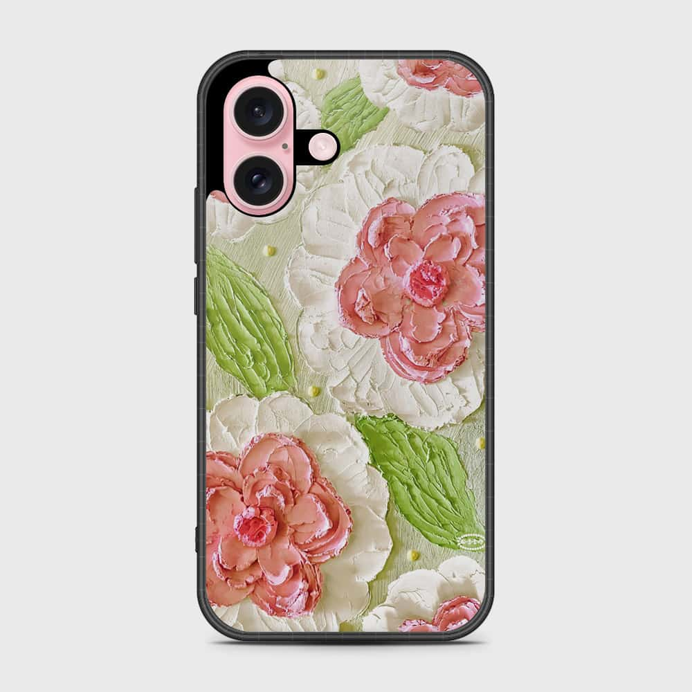 iPhone 16 Cover - Floral Series - Design 13 - Offwhite & Green - HQ Premium Shine Durable Shatterproof Case