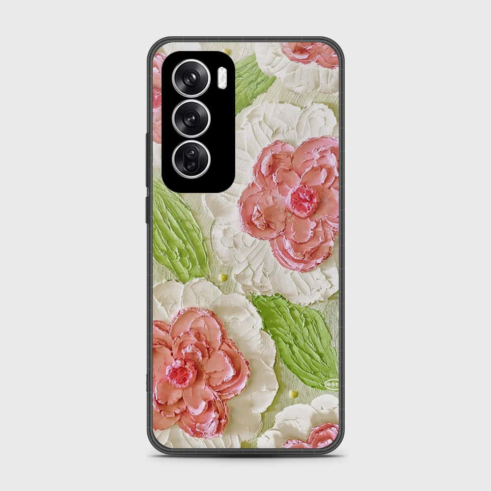 Oppo Reno 12 Cover - Floral Series - Design 13 - Offwhite & Green - HQ Premium Shine Durable Shatterproof Case