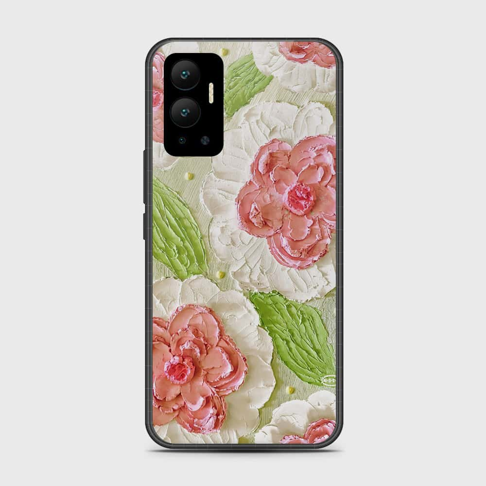 Infinix Hot 12 Cover - Floral Series - Design 13 - Offwhite & Green - HQ Premium Shine Durable Shatterproof Case