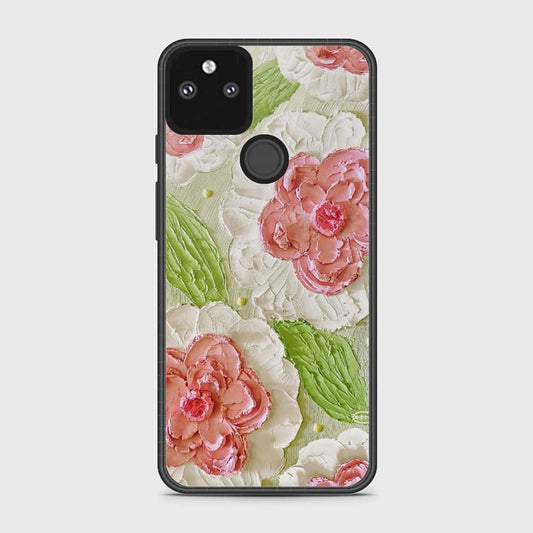 Google Pixel 5a 5G Cover - Floral Series - Design 13 - Offwhite & Green - HQ Premium Shine Durable Shatterproof Case