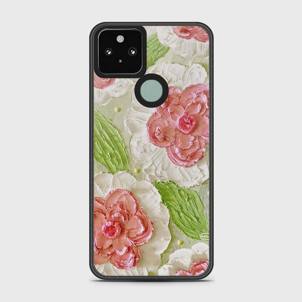 Google Pixel 5 XL Cover - Floral Series - Design 13 - Offwhite & Green - HQ Premium Shine Durable Shatterproof Case