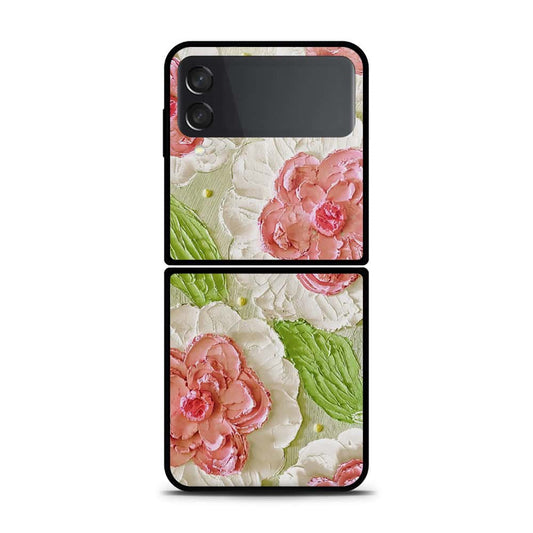 Samsung Galaxy Z Flip 3 5G Cover - Floral Series - Design 13 - Offwhite & Green - HQ Premium Shine Durable Shatterproof Case