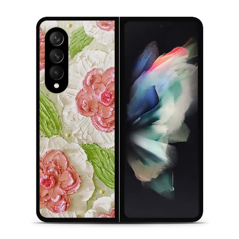 Samsung Galaxy Z Fold 3 5G Cover - Floral Series - Design 13 - Offwhite & Green - HQ Premium Shine Durable Shatterproof Case