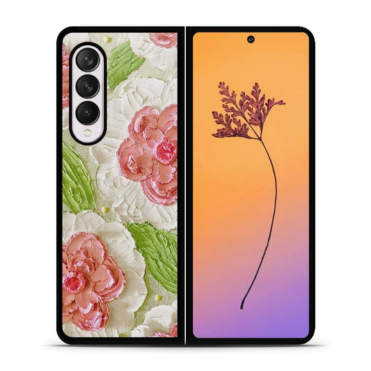 Samsung Galaxy Z Fold 4 5G Cover - Floral Series - Design 13 - Offwhite & Green - HQ Premium Shine Durable Shatterproof Case