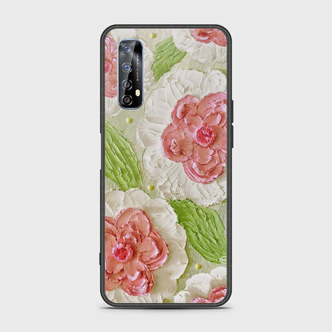 Realme 7 Cover - Floral Series - Design 13 - Offwhite & Green - HQ Premium Shine Durable Shatterproof Case