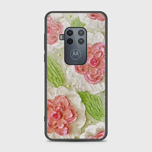 Motorola Moto One Zoom Cover - Floral Series - Design 13 - Offwhite & Green - HQ Premium Shine Durable Shatterproof Case