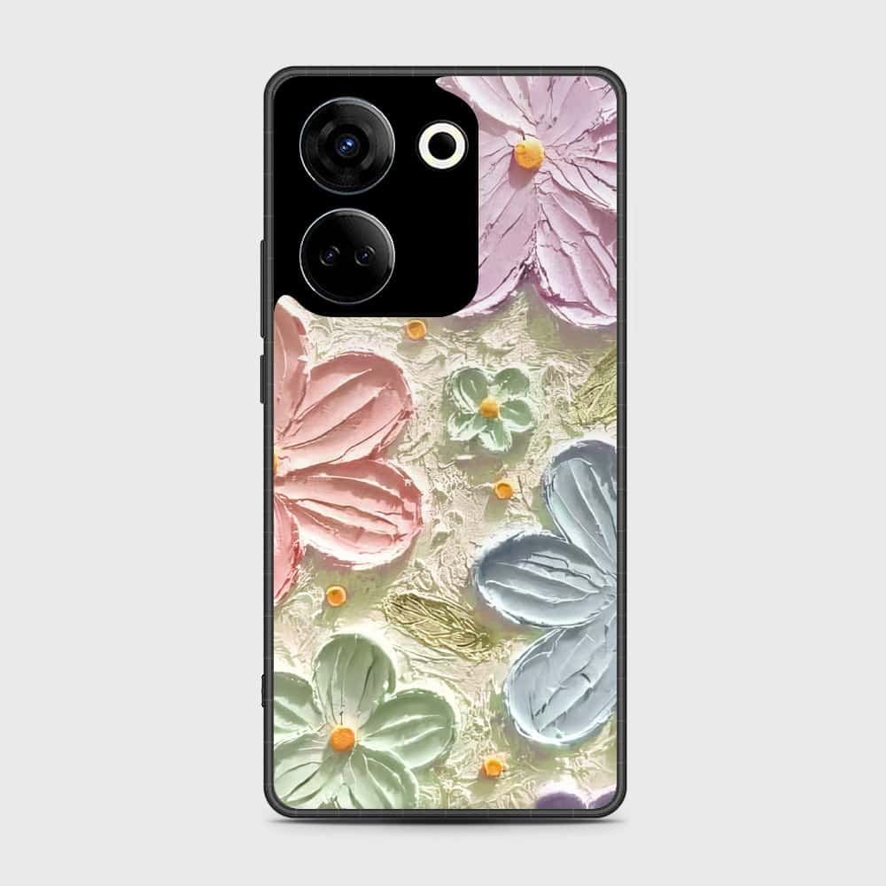 Tecno Camon 20 Cover - Floral Series - Design 15 - Blue & Green - HQ Premium Shine Durable Shatterproof Case