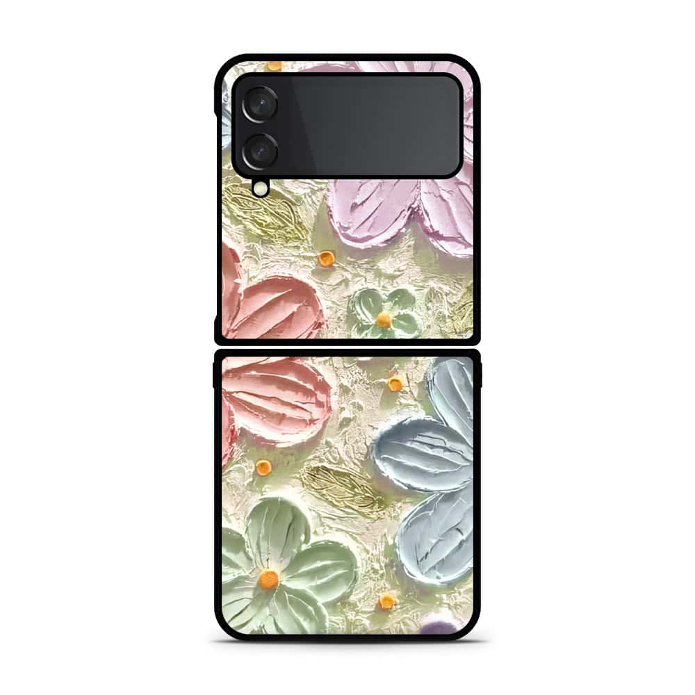 Samsung Galaxy Z Flip 4 5G Cover - Floral Series - Design 15 - Blue & Green - HQ Premium Shine Durable Shatterproof Case