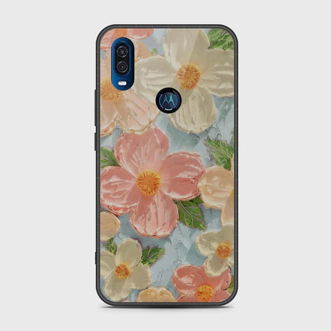 Motorola One Vision Cover - Floral Series - Design 16 - Cyan & Pink - HQ Premium Shine Durable Shatterproof Case