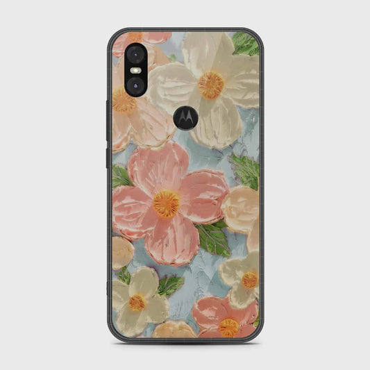 Motorola One Cover - Floral Series - Design 16 - Cyan & Pink - HQ Premium Shine Durable Shatterproof Case