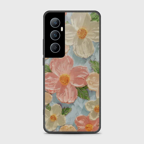 Realme C65 Cover - Floral Series - Design 16 - Cyan & Pink - HQ Premium Shine Durable Shatterproof Case