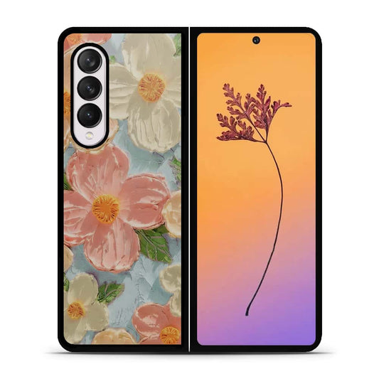 Samsung Galaxy Z Fold 4 5G Cover - Floral Series - Design 16 - Cyan & Pink - HQ Premium Shine Durable Shatterproof Case