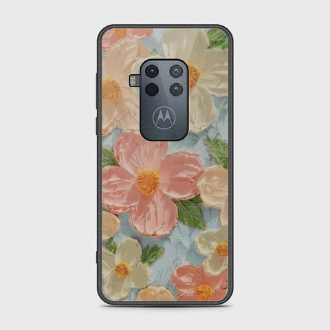 Motorola Moto One Zoom Cover - Floral Series - Design 16 - Cyan & Pink - HQ Premium Shine Durable Shatterproof Case