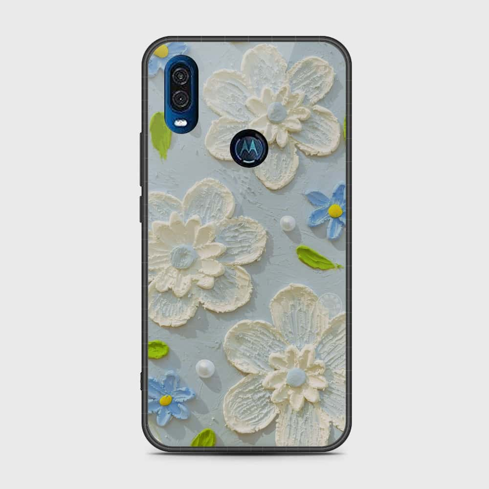 Motorola One Vision Cover - Floral Series - Design 3 - Sky Blue - HQ Premium Shine Durable Shatterproof Case