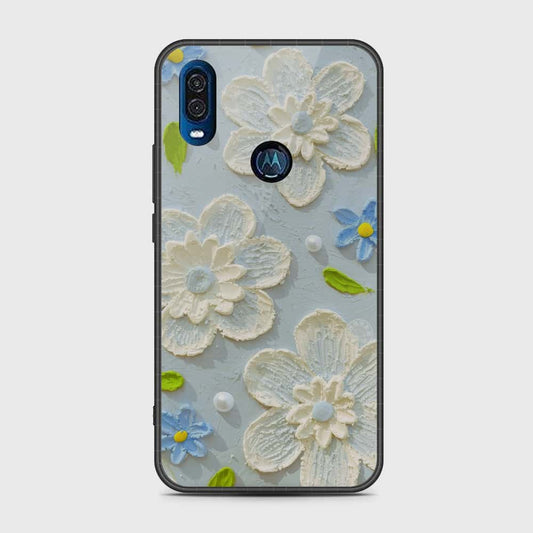 Motorola P40 Cover - Floral Series - Design 3 - Sky Blue - HQ Premium Shine Durable Shatterproof Case