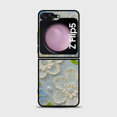 Samsung Galaxy Z Flip 5 5G Cover - Floral Series - Design 3 - Sky Blue - HQ Premium Shine Durable Shatterproof Case