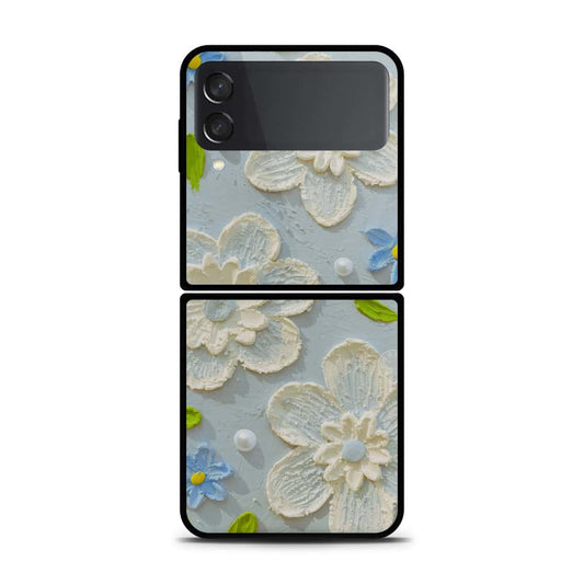 Samsung Galaxy Z Flip 3 5G Cover - Floral Series - Design 3 - Sky Blue - HQ Premium Shine Durable Shatterproof Case