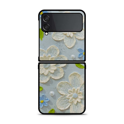 Samsung Galaxy Z Flip 4 5G Cover - Floral Series - Design 3 - Sky Blue - HQ Premium Shine Durable Shatterproof Case