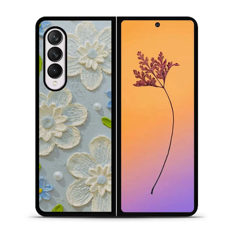 Samsung Galaxy Z Fold 4 5G Cover - Floral Series - Design 3 - Sky Blue - HQ Premium Shine Durable Shatterproof Case