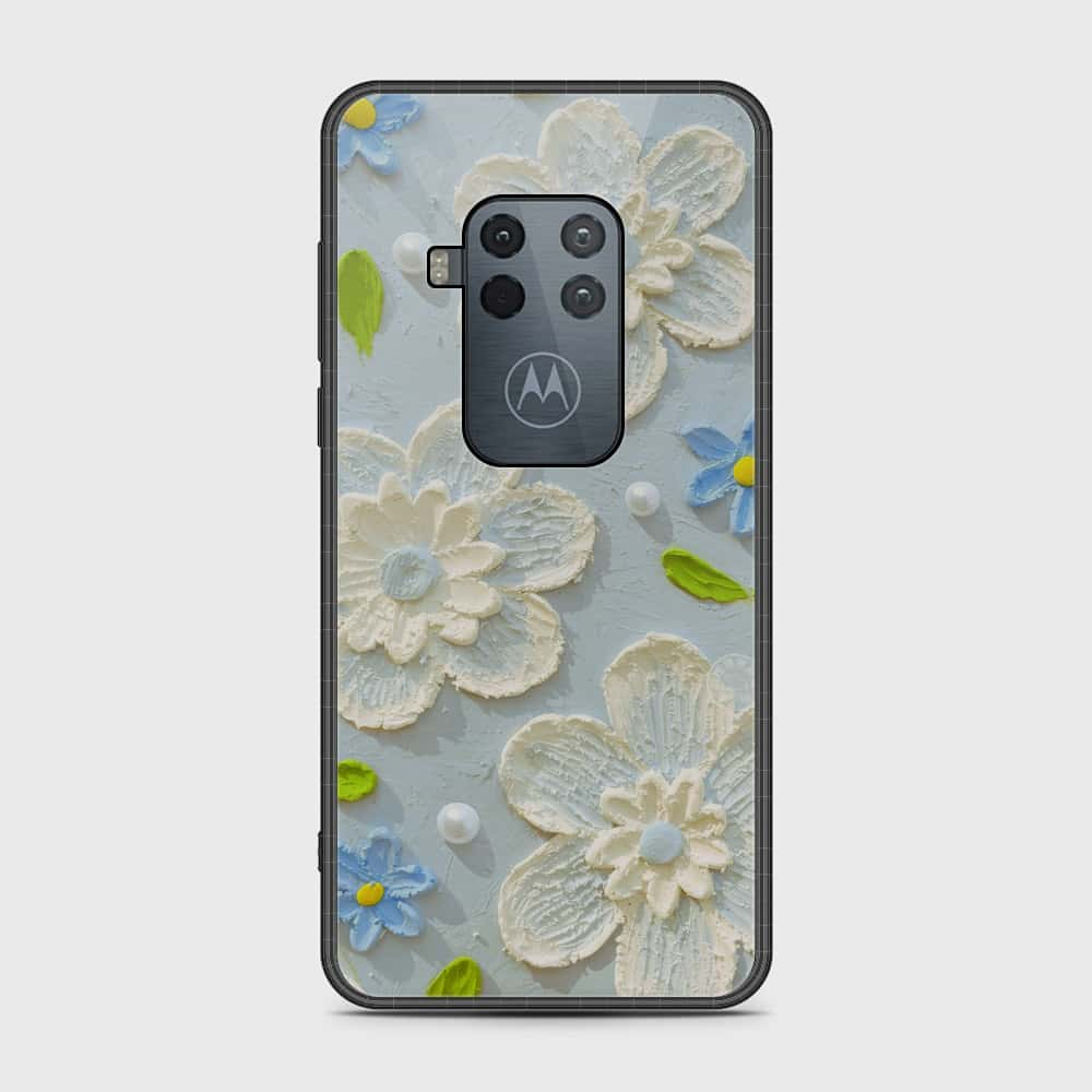 Motorola Moto One Zoom Cover - Floral Series - Design 3 - Sky Blue - HQ Premium Shine Durable Shatterproof Case