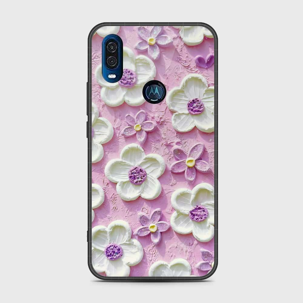 Motorola One Vision Cover - Floral Series - Design 4 - Purple & White - HQ Premium Shine Durable Shatterproof Case