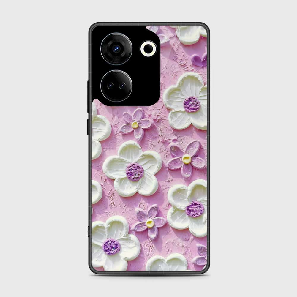 Tecno Camon 20 Pro Cover - Floral Series - Design 4 - Purple & White - HQ Premium Shine Durable Shatterproof Case