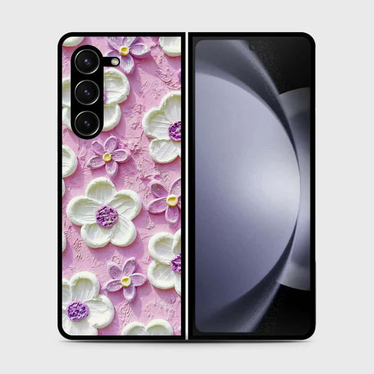 Samsung Galaxy Z Fold 5 5G Cover - Floral Series - Design 4 - Purple & White - HQ Premium Shine Durable Shatterproof Case