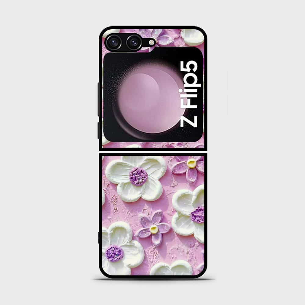 Samsung Galaxy Z Flip 5 5G Cover - Floral Series - Design 4 - Purple & White - HQ Premium Shine Durable Shatterproof Case