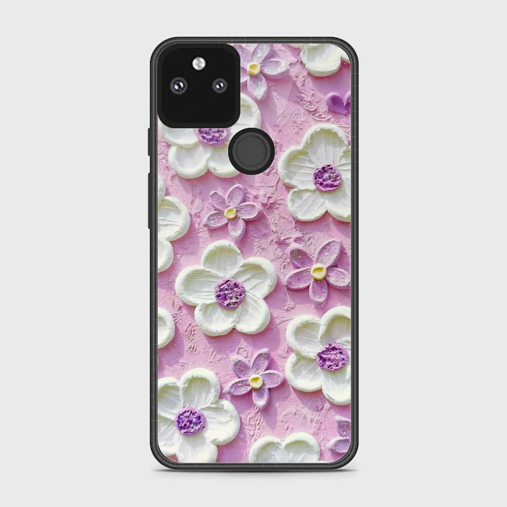 Google Pixel 5a 5G Cover - Floral Series - Design 4 - Purple & White - HQ Premium Shine Durable Shatterproof Case