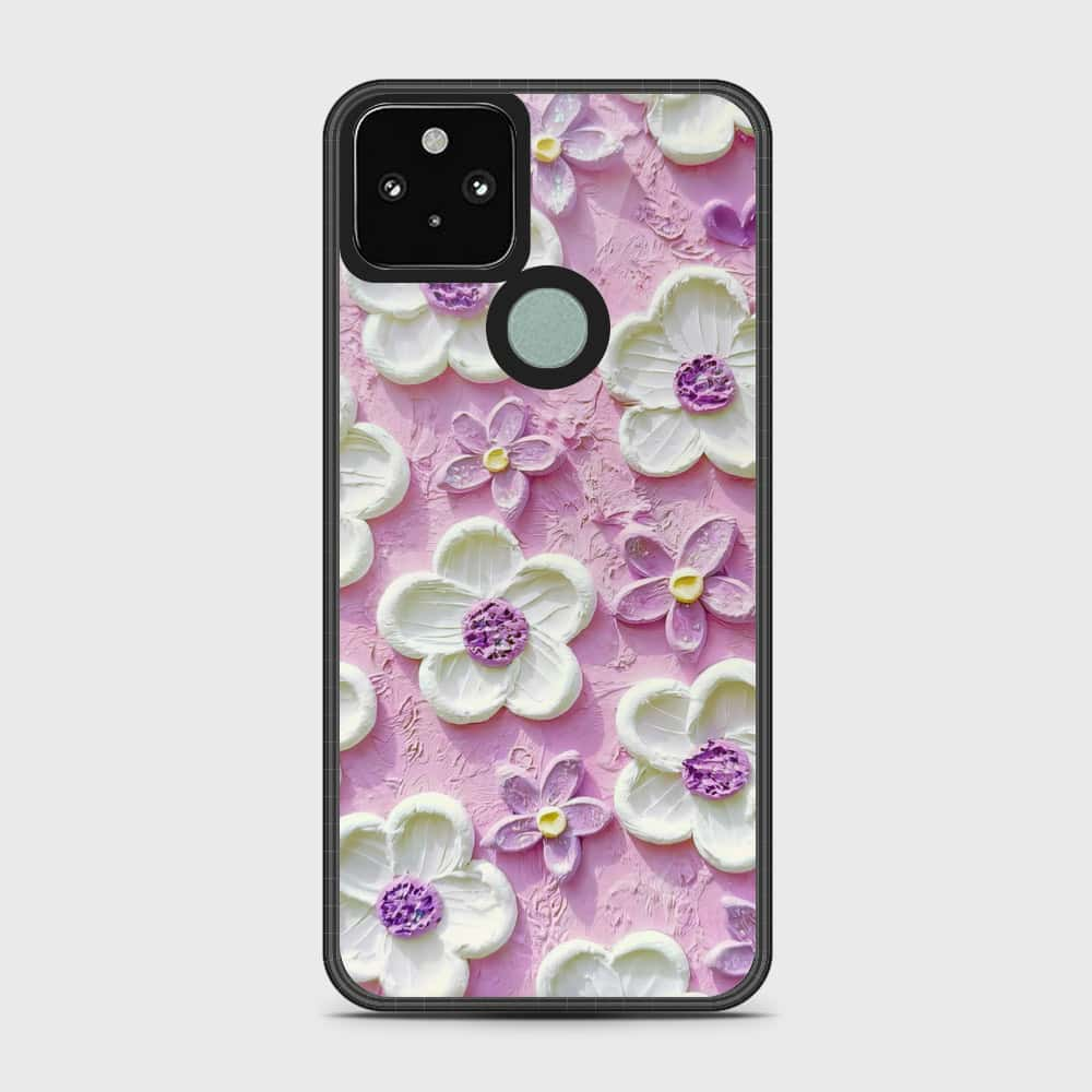 Google Pixel 5 XL Cover - Floral Series - Design 4 - Purple & White - HQ Premium Shine Durable Shatterproof Case