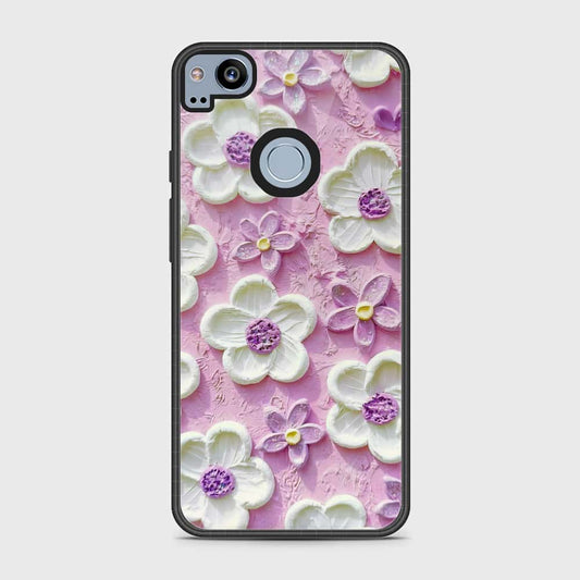 Google Pixel 2 Cover - Floral Series - Design 4 - Purple & White - HQ Premium Shine Durable Shatterproof Case