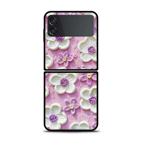 Samsung Galaxy Z Flip 3 5G Cover - Floral Series - Design 4 - Purple & White - HQ Premium Shine Durable Shatterproof Case