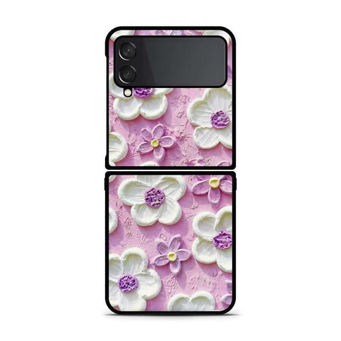 Samsung Galaxy Z Flip 4 5G Cover - Floral Series - Design 4 - Purple & White - HQ Premium Shine Durable Shatterproof Case