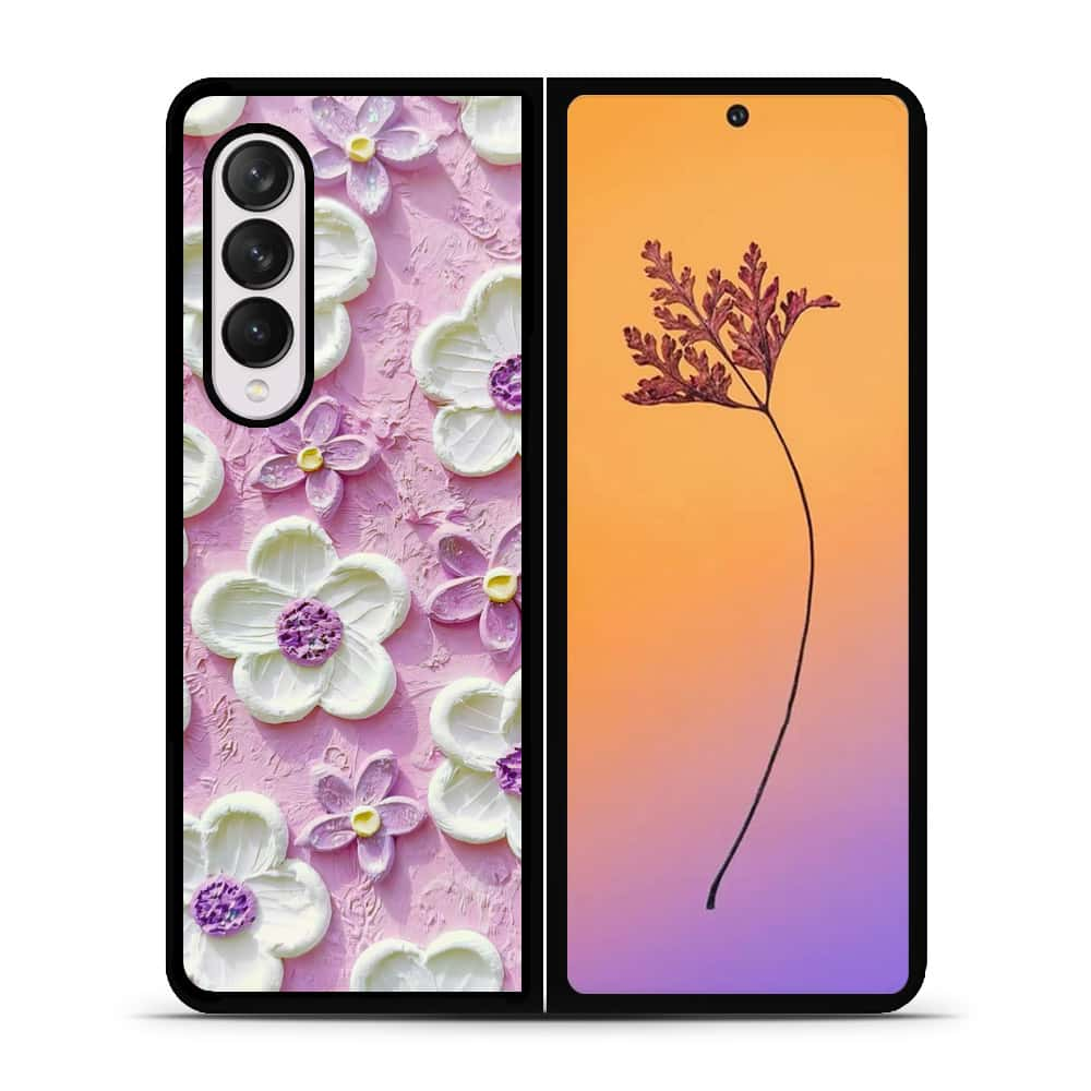 Samsung Galaxy Z Fold 4 5G Cover - Floral Series - Design 4 - Purple & White - HQ Premium Shine Durable Shatterproof Case (Fast Delivery) (H)