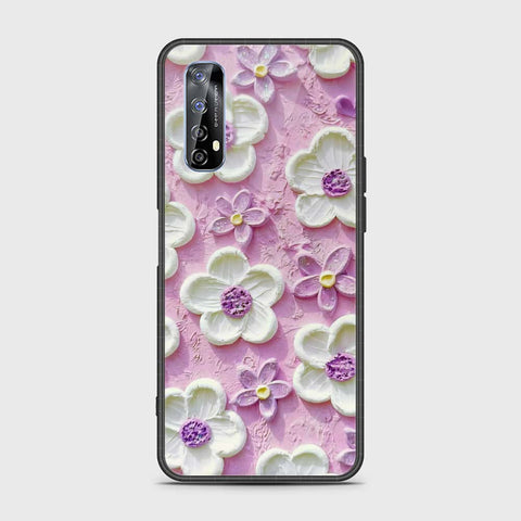 Realme 7 Cover - Floral Series - Design 4 - Purple & White - HQ Premium Shine Durable Shatterproof Case