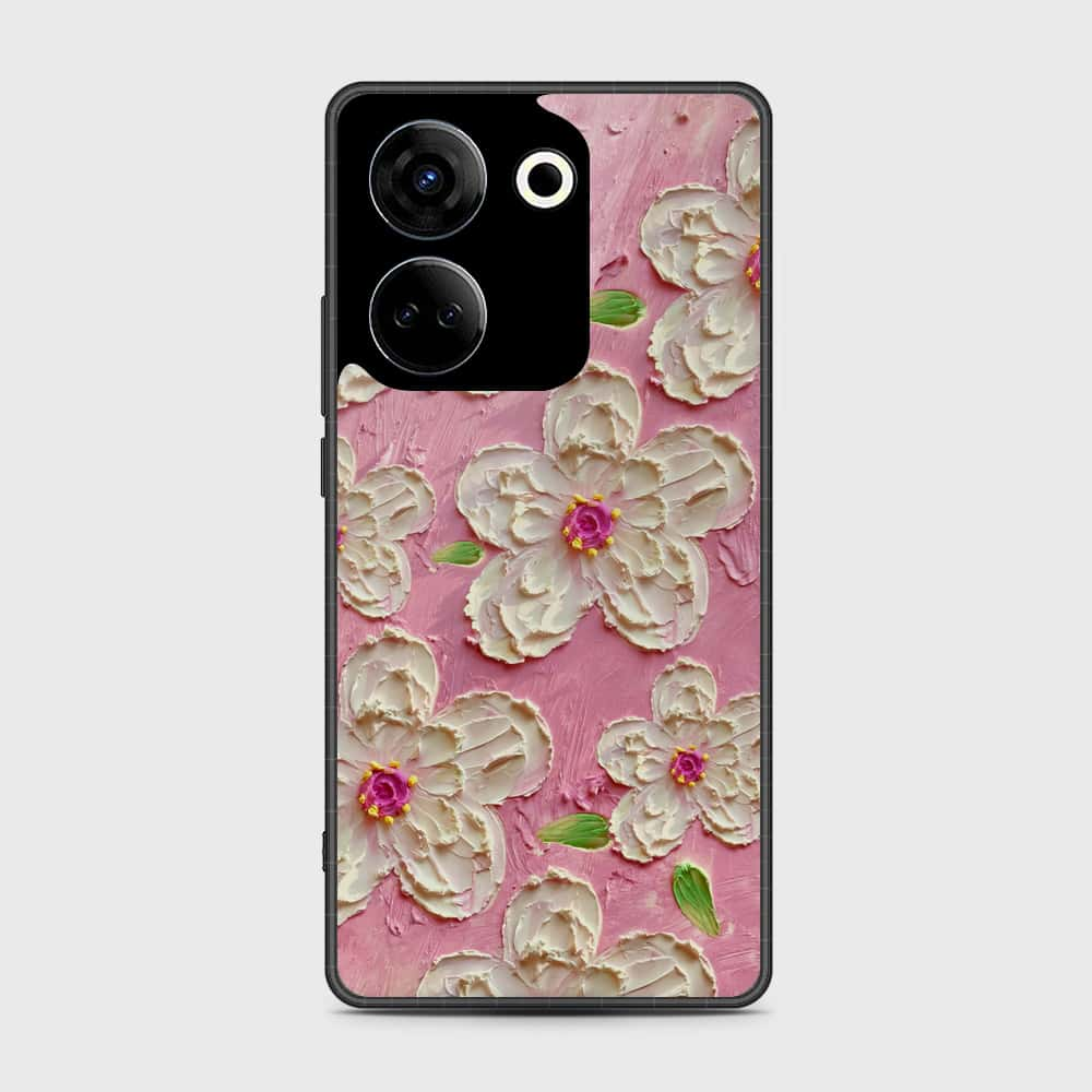 Tecno Camon 20 Cover - Floral Series - Design 5 - Pink & White - HQ Premium Shine Durable Shatterproof Case