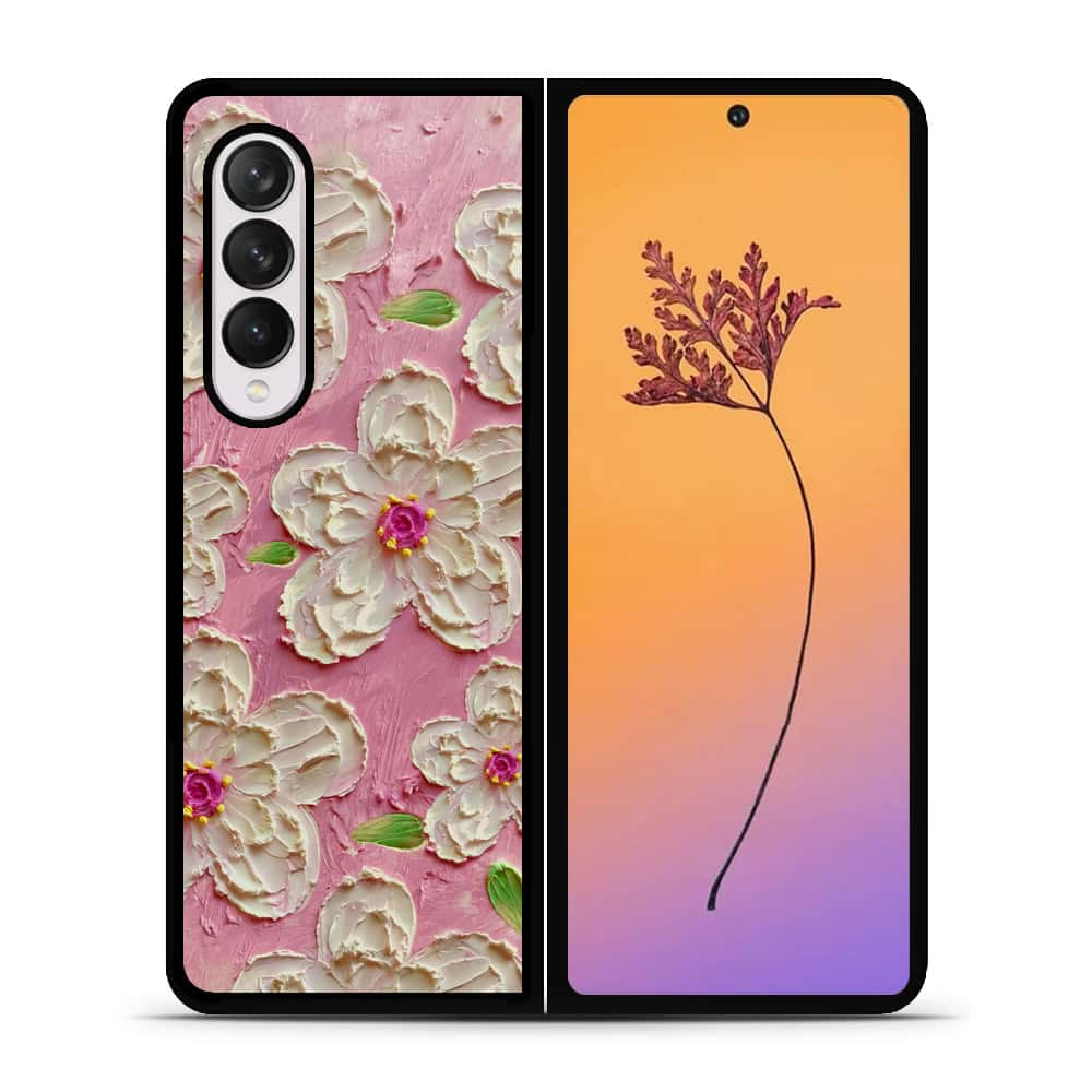 Samsung Galaxy Z Fold 4 5G Cover - Floral Series - Design 5 - Pink & White - HQ Premium Shine Durable Shatterproof Case