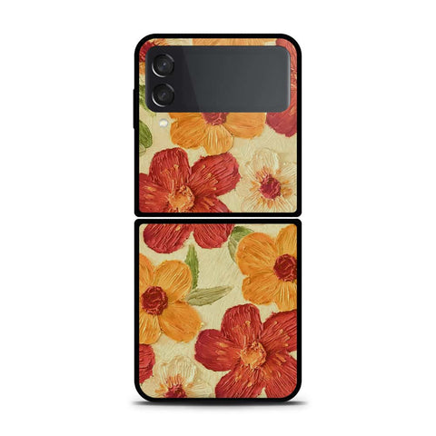 Samsung Galaxy Z Flip 3 5G Cover - Floral Series - Design 6 - Red & Orange - HQ Premium Shine Durable Shatterproof Case