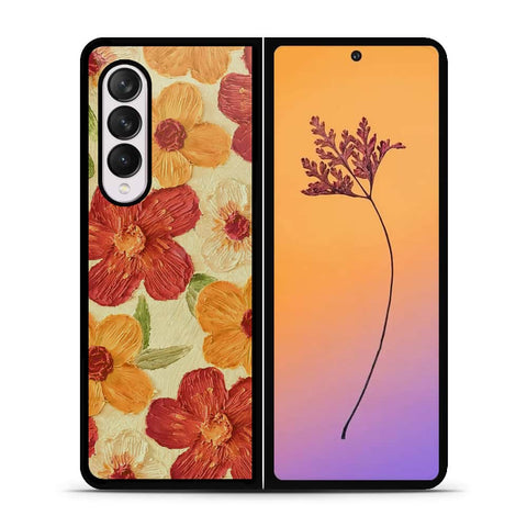 Samsung Galaxy Z Fold 4 5G Cover - Floral Series - Design 6 - Red & Orange - HQ Premium Shine Durable Shatterproof Case