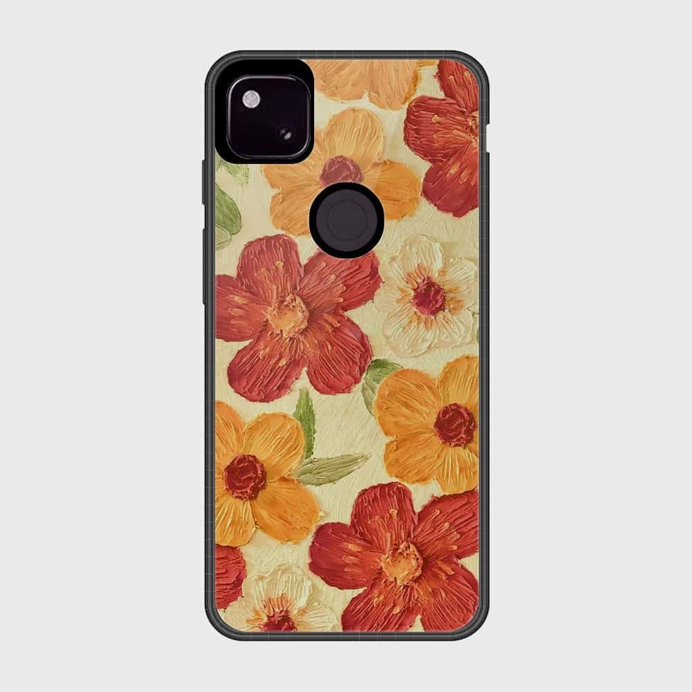 Google Pixel 4a 4G Cover - Floral Series - Design 6 - Red & Orange - HQ Premium Shine Durable Shatterproof Case