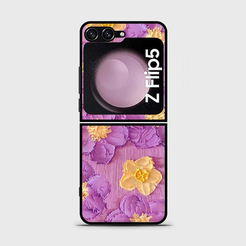 Samsung Galaxy Z Flip 5 5G Cover - Floral Series - Design 8 - Purple & Yellow - HQ Premium Shine Durable Shatterproof Case