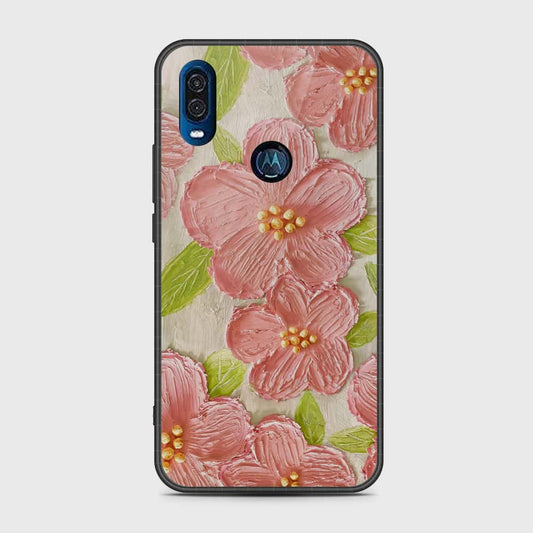 Motorola One Vision Cover - Floral Series - Design 9 - Pink & Green - HQ Premium Shine Durable Shatterproof Case