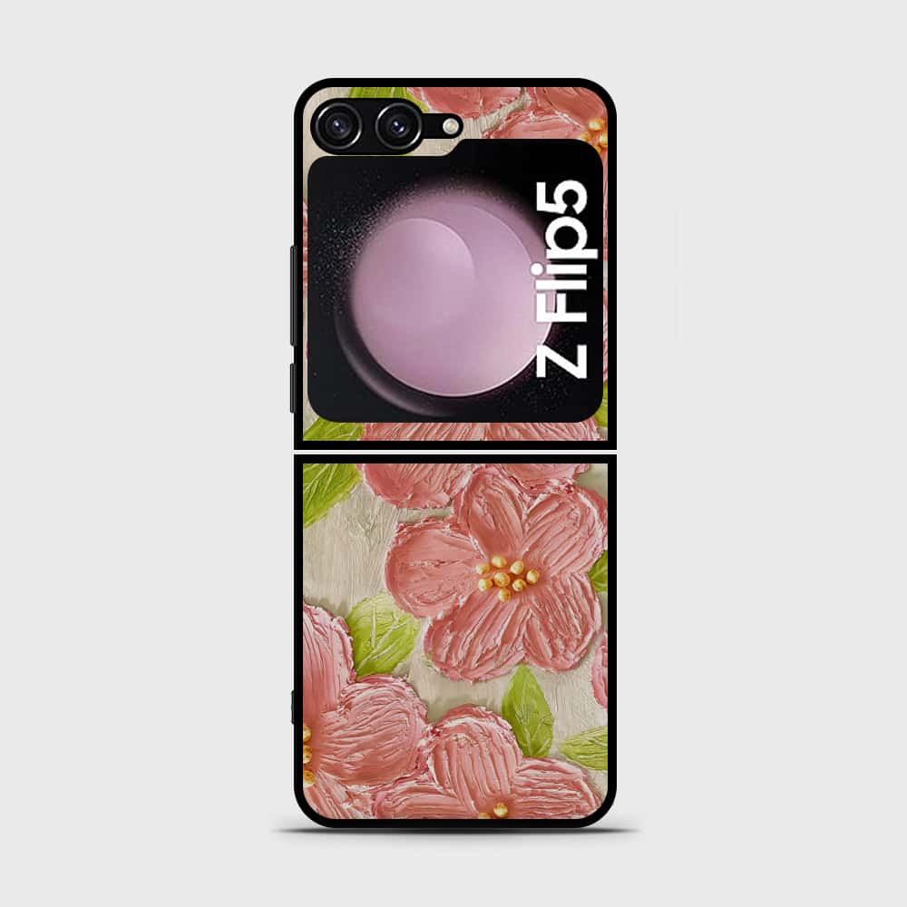 Samsung Galaxy Z Flip 5 5G Cover - Floral Series - Design 9 - Pink & Green - HQ Premium Shine Durable Shatterproof Case