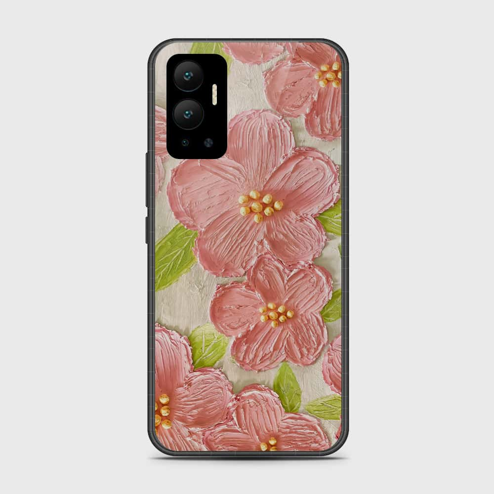 Infinix Hot 12 Cover - Floral Series - Design 9 - Pink & Green - HQ Premium Shine Durable Shatterproof Case